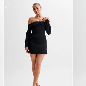 Meshki Black Off-Shoulder Long Sleeve Mini Dress